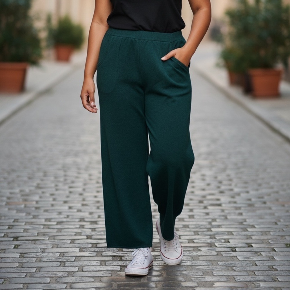 WYNNE LAYERS (1X) Sweater Knit Wide-Leg Pants Pockets Pull-On Soft Dark Teal NEW - Picture 12 of 12